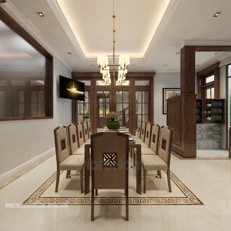 Mẫu bàn ghế phòng ăn gỗ óc chó đẹp cho biệt thự